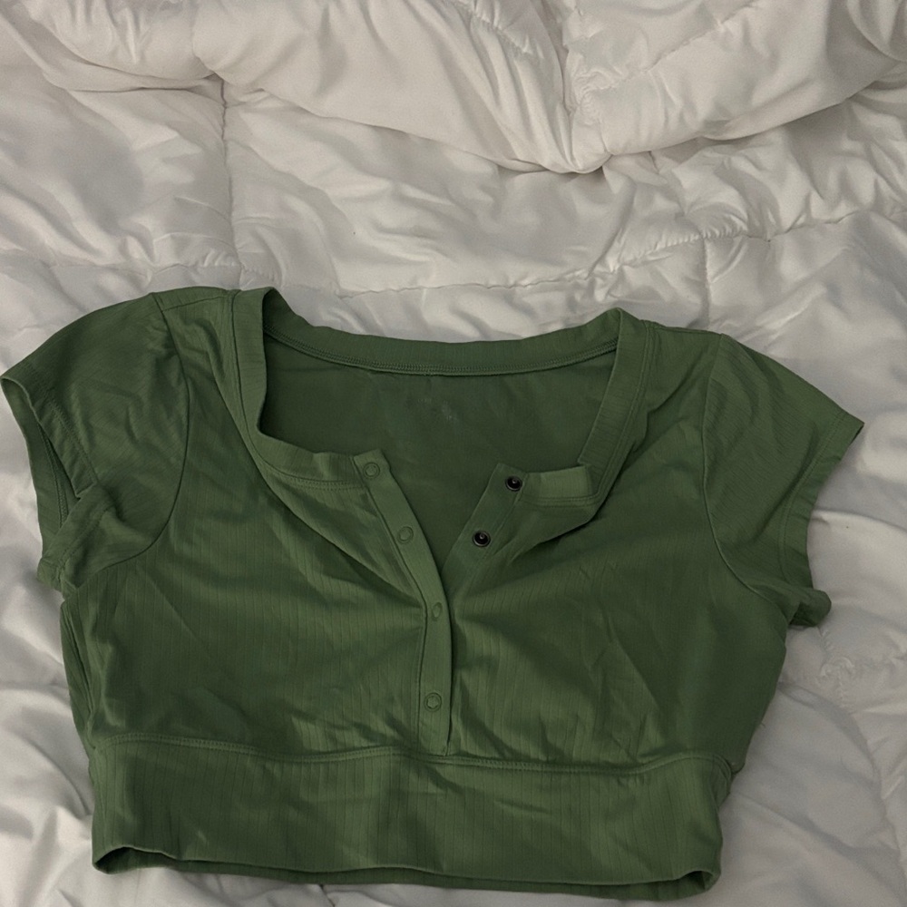 Aerie Olive Buttoned Crop Top
